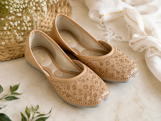 Beige Embroidered Jutti