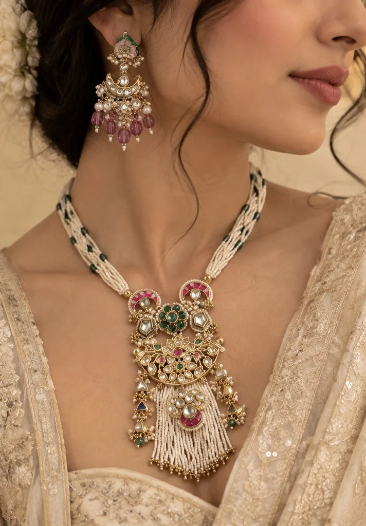 Emerald & Pearl Bridal Necklace Set – worn