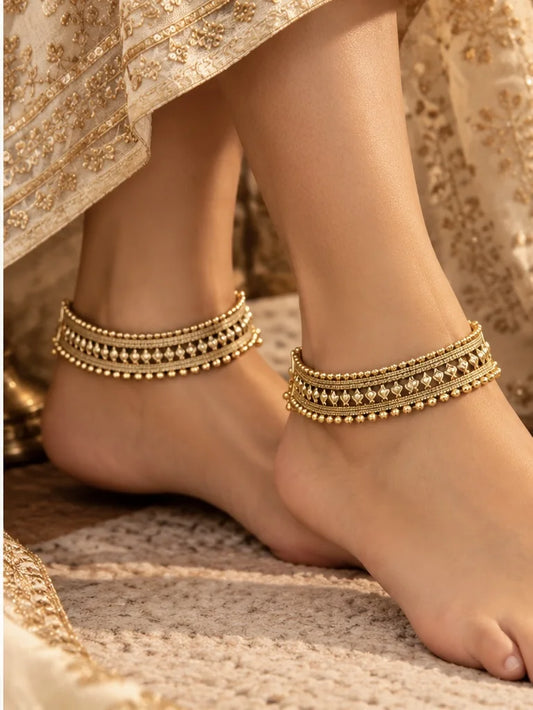 Gold Pearl Bridal Anklet Pair – worn