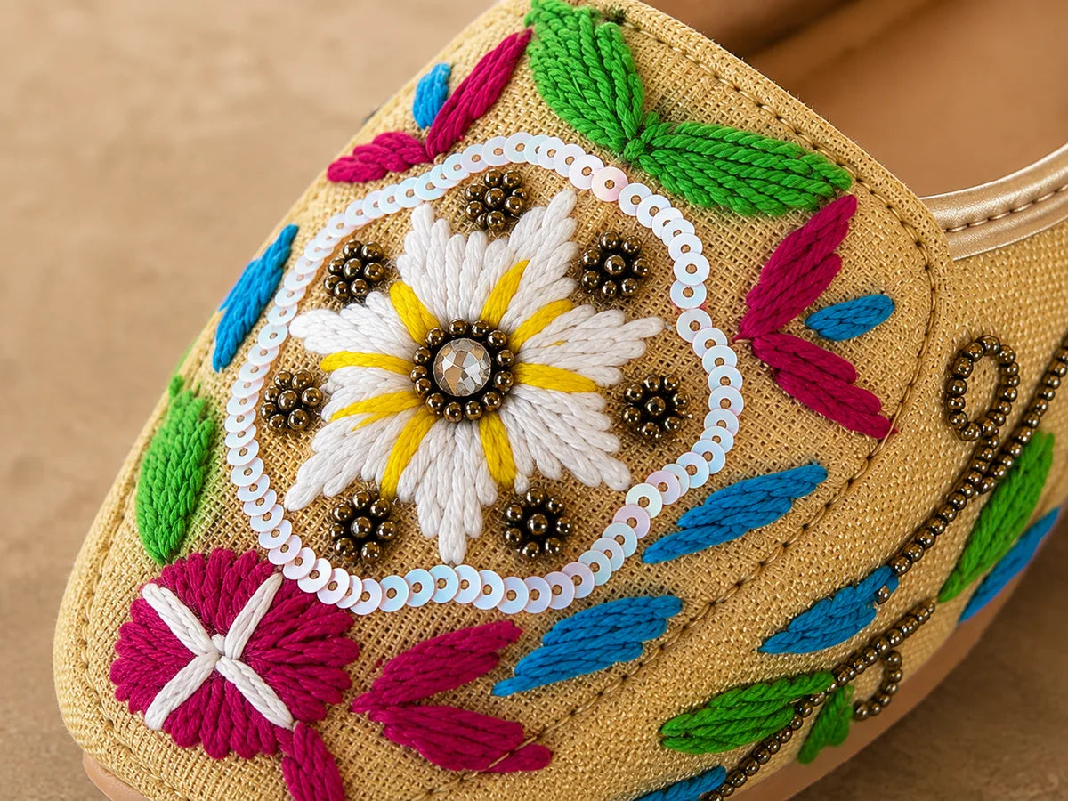 Golden Floral Embroidered Jutti