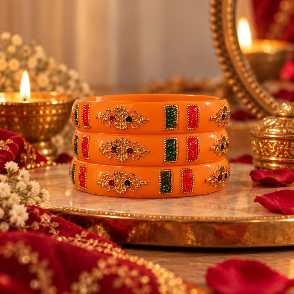 Orange Meenakari Bangles