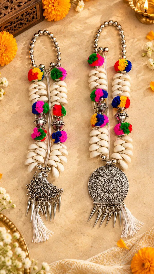 Shell & Pom-Pom Tribal Necklace Set