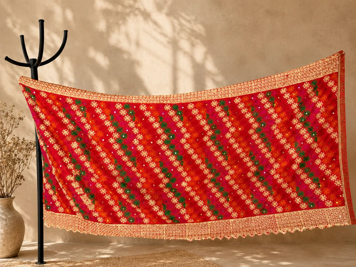 Buy Statement Phulkari Dupatta & Pure Red Chunni