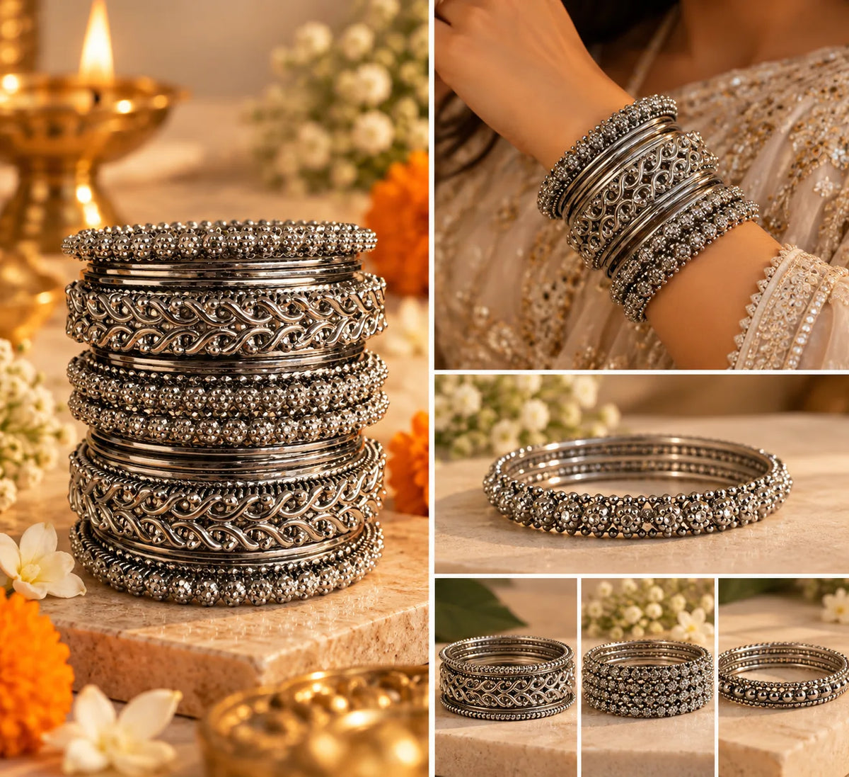 Traditional Silver Bangle Set