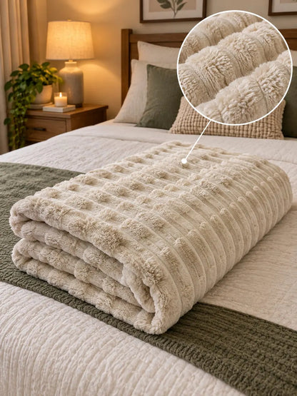 Beige Ribbed Plush Blanket
