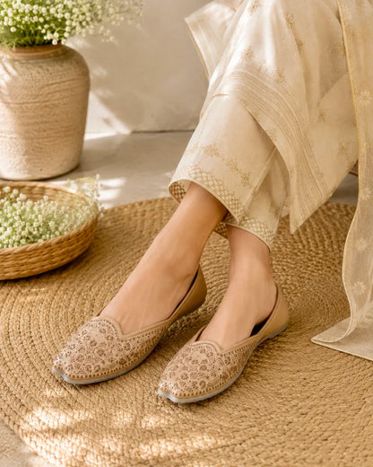 Beige Embroidered Jutti