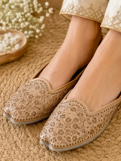 Beige Embroidered Jutti