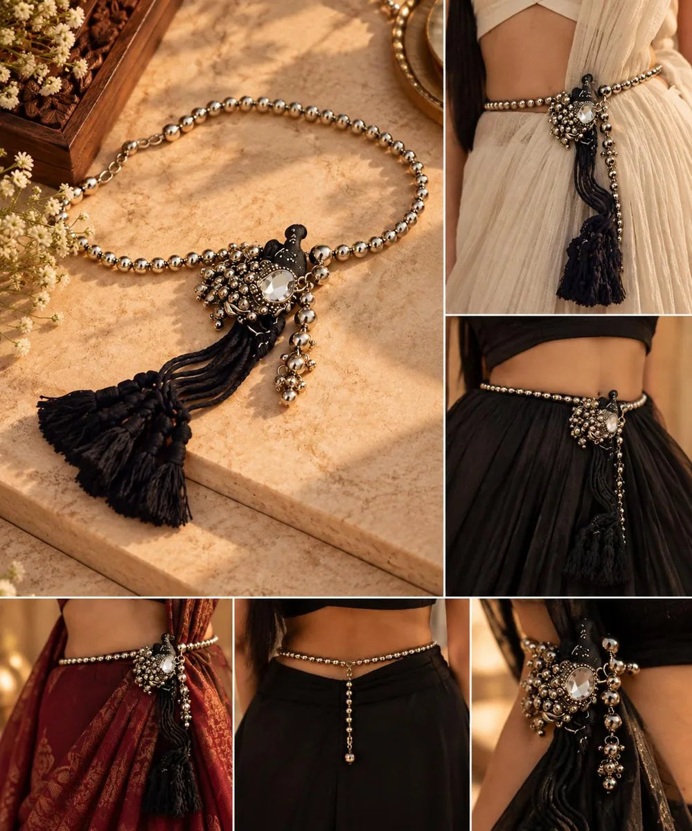 Black Oxidized Silver Waist Chain