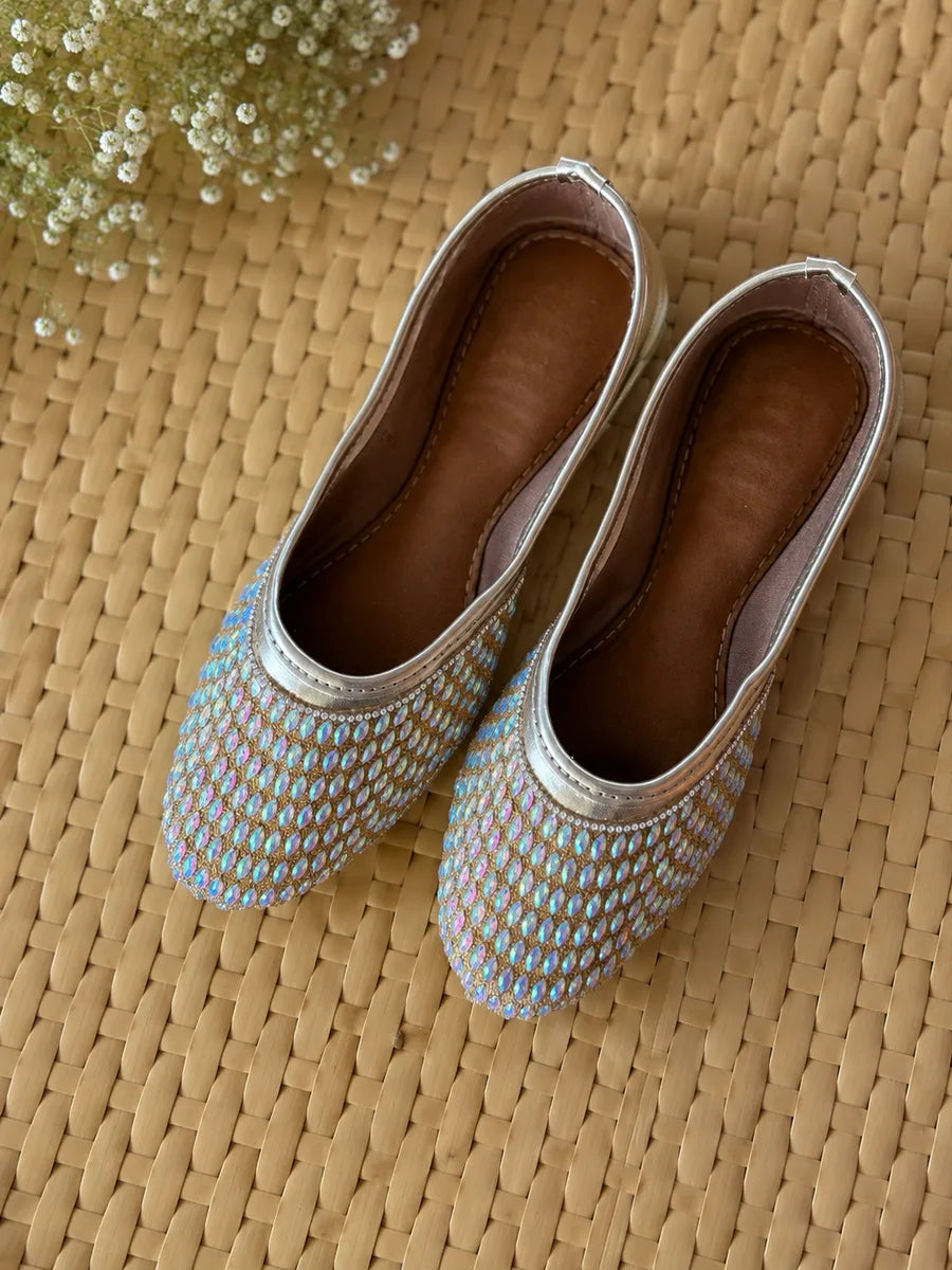 Blue Silver Embroidered Jutti