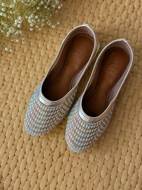 Blue Silver Embroidered Jutti