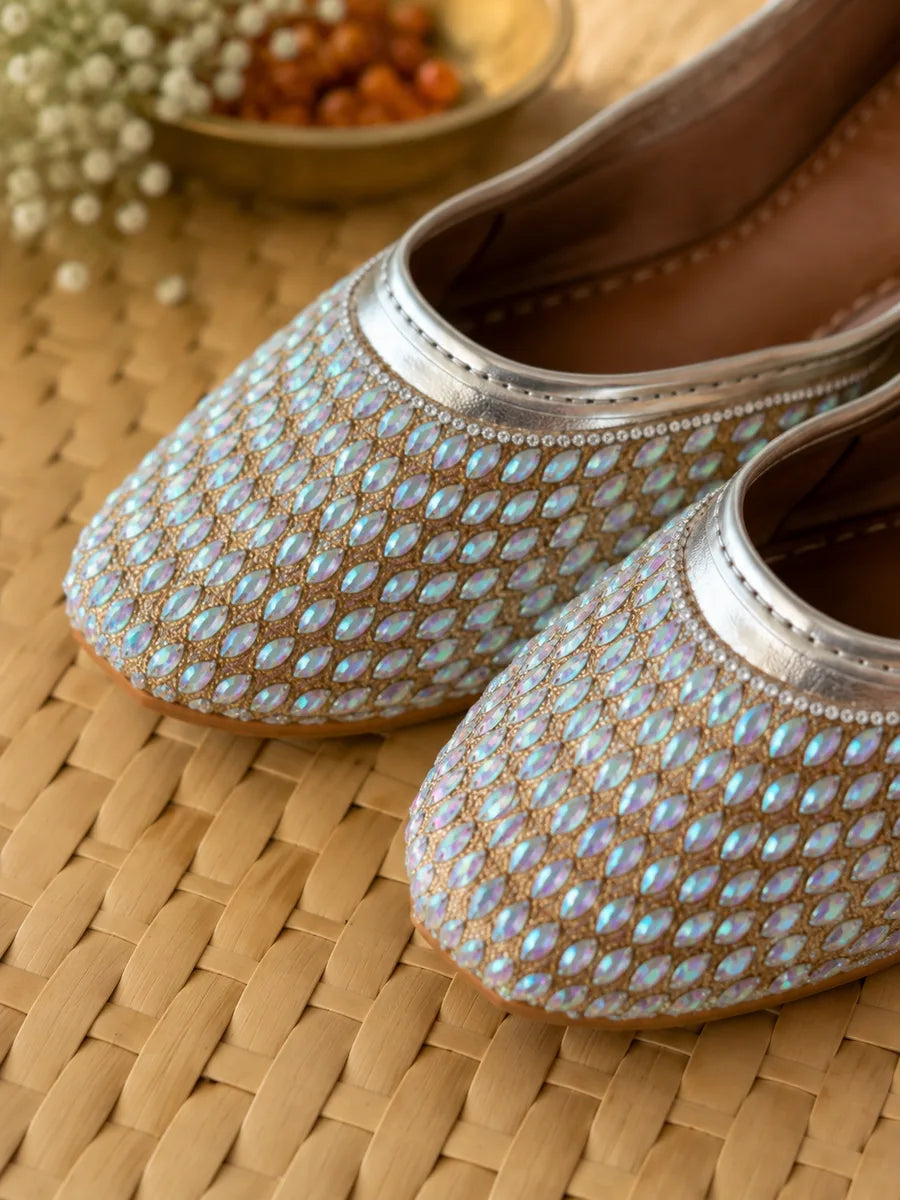 Blue Silver Embroidered Jutti