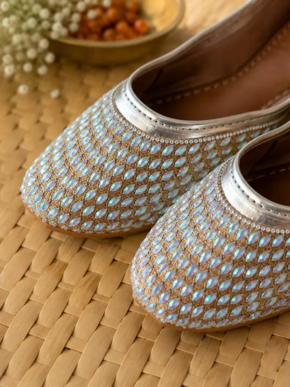 Blue Silver Embroidered Jutti