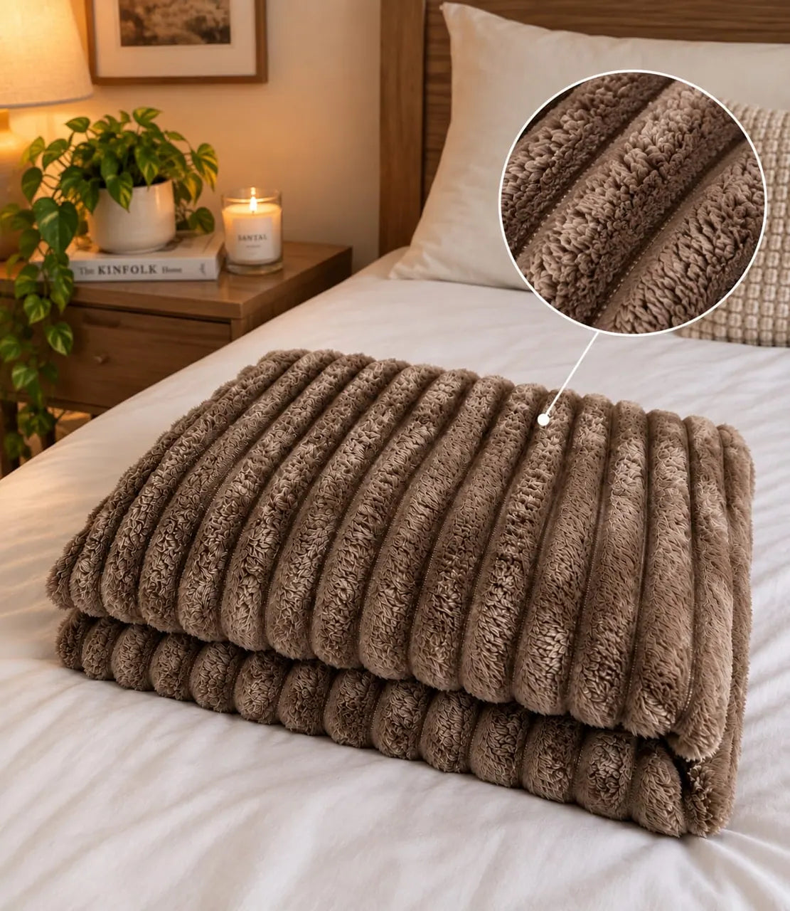 Brown Ribbed Plush Blanket