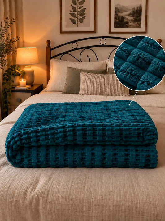 Dark Green Ribbed Plush Blanket