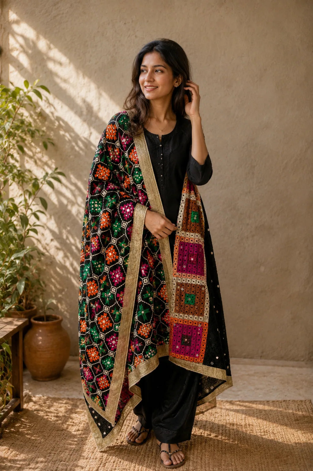 Buy Designer Yellow Dupatta for Women & Black Chunni | Chits