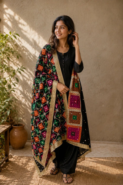 Buy Designer Yellow Dupatta for Women & Black Chunni | Chits