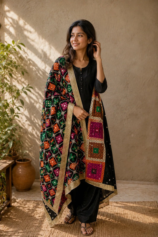 Buy Designer Yellow Dupatta for Women & Black Chunni | Chits