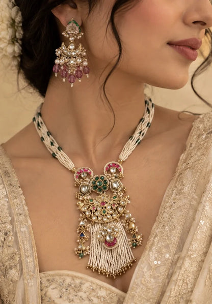 Emerald & Pearl Bridal Necklace Set – worn