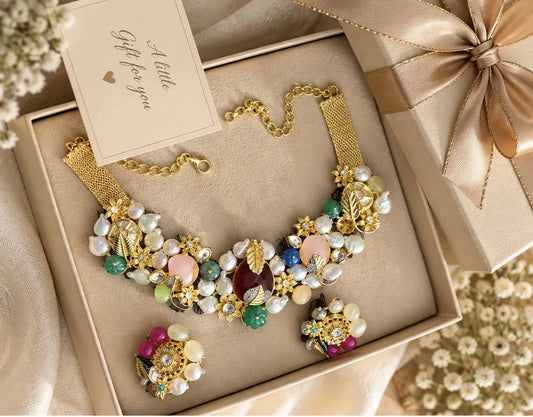 Floral Pearl Statement Jewellery Set