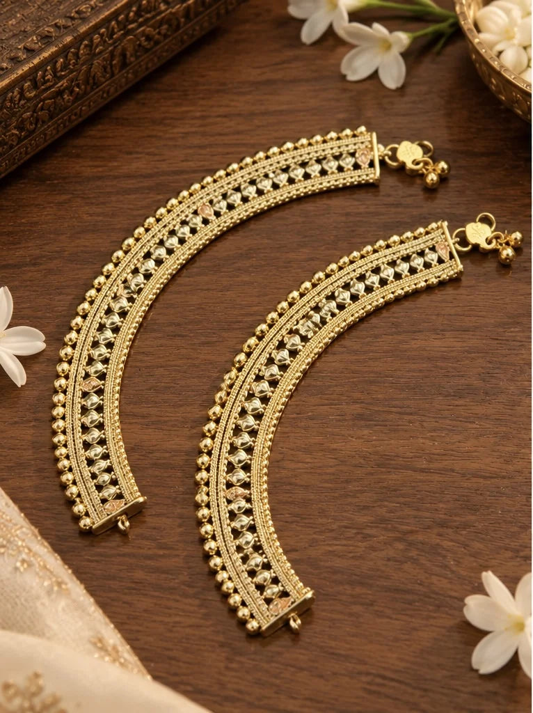 Gold Pearl Bridal Anklet Pair