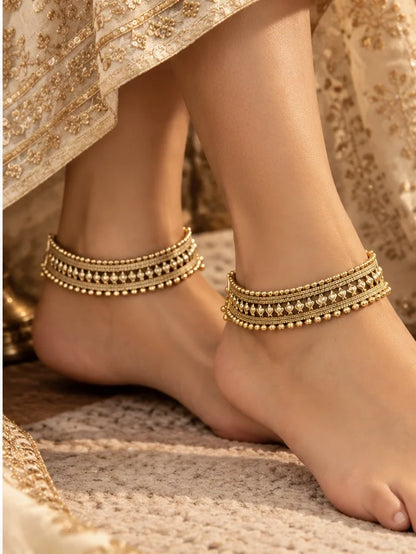 Gold Pearl Bridal Anklet Pair – worn