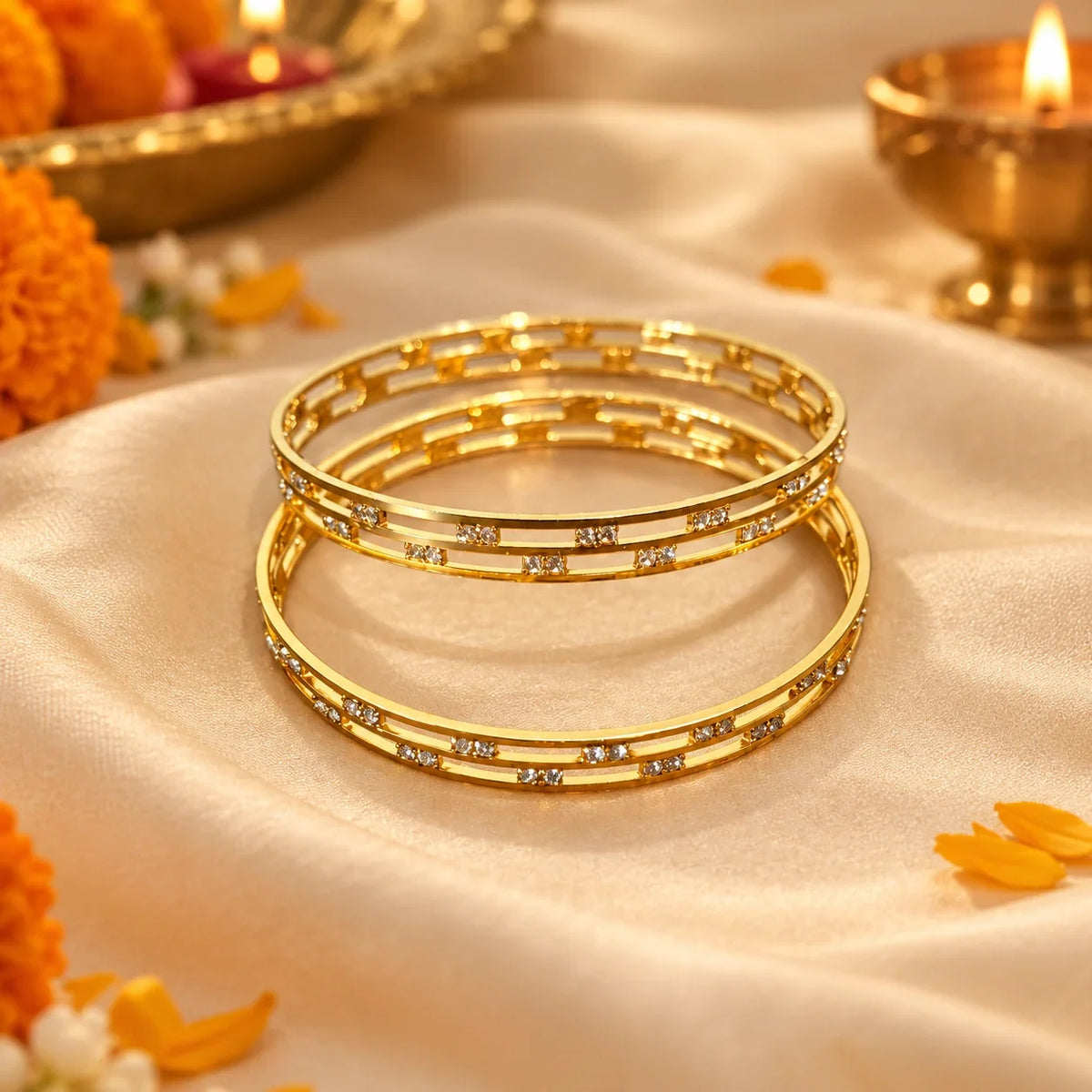 Golden Whisper Diamond Studded Bangles