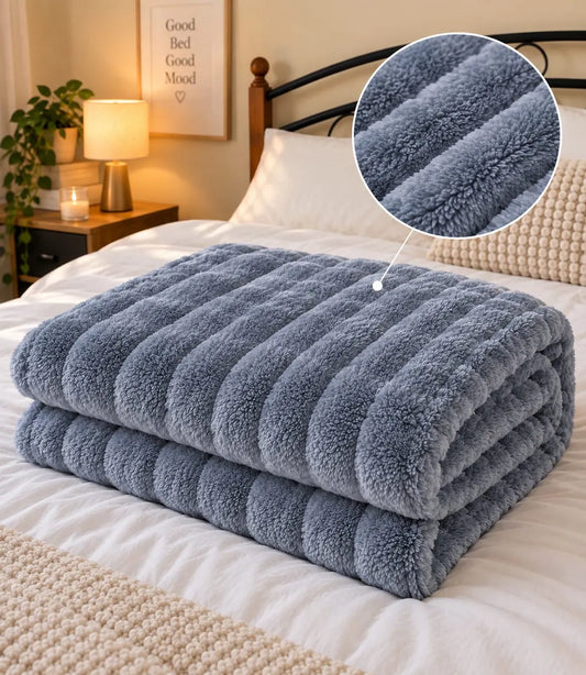 Gray Ribbed Plush Blanket