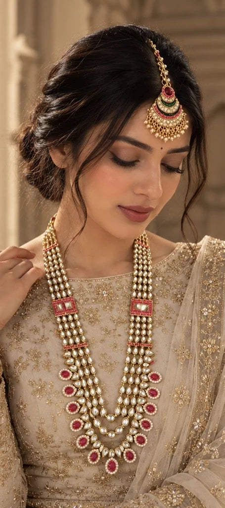 Kundan Meenakari Long Necklace Set – worn