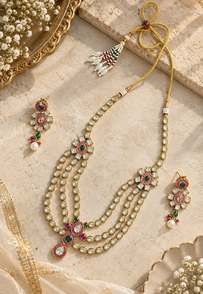 Kundan Pearl Layered Necklace Set