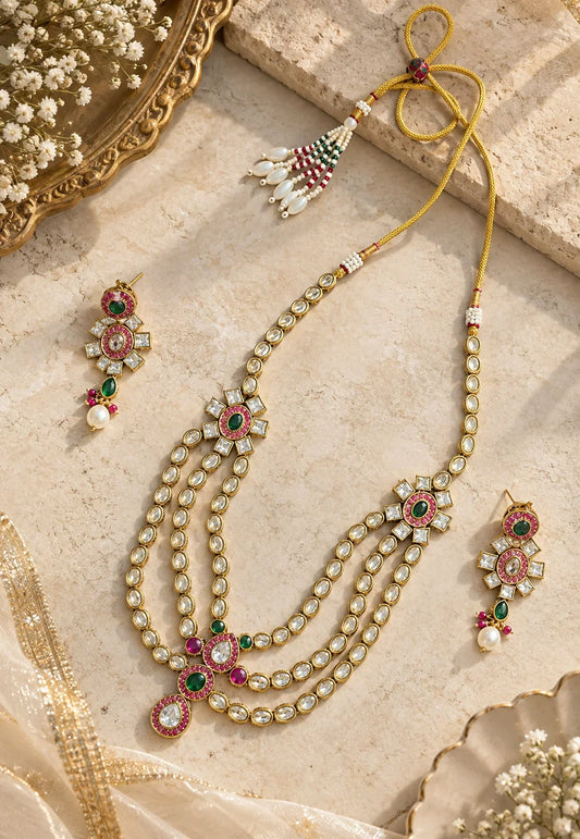 Kundan Pearl Layered Necklace Set