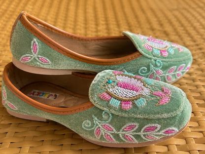 Mint Green Butterfly Embroidered Jutti