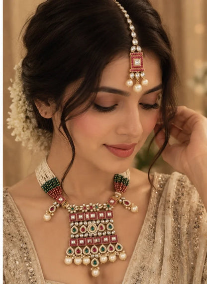 Multicolor Kundan Choker & Maang Tikka Set – worn