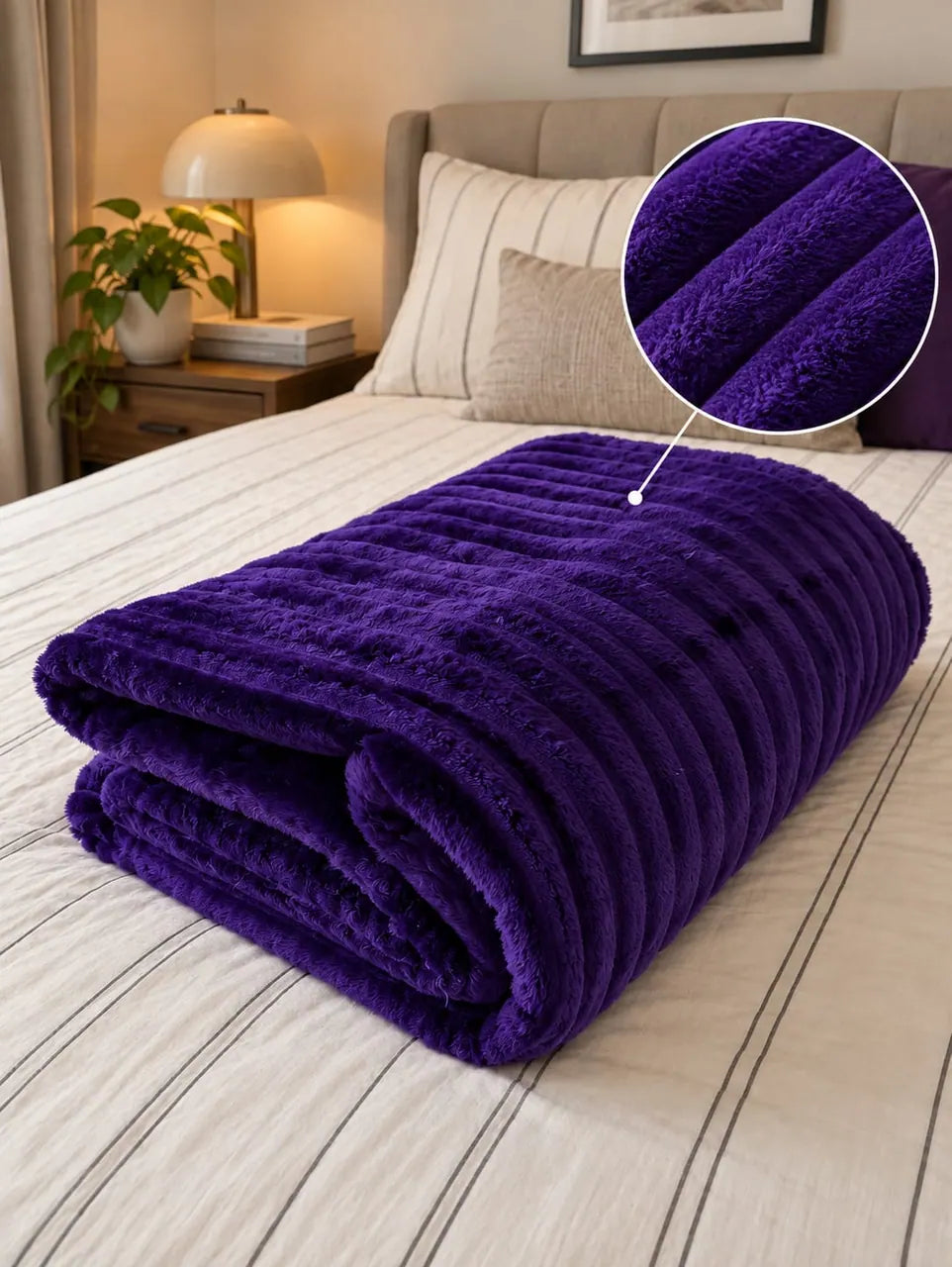 Purple Ribbed Plush Blanket