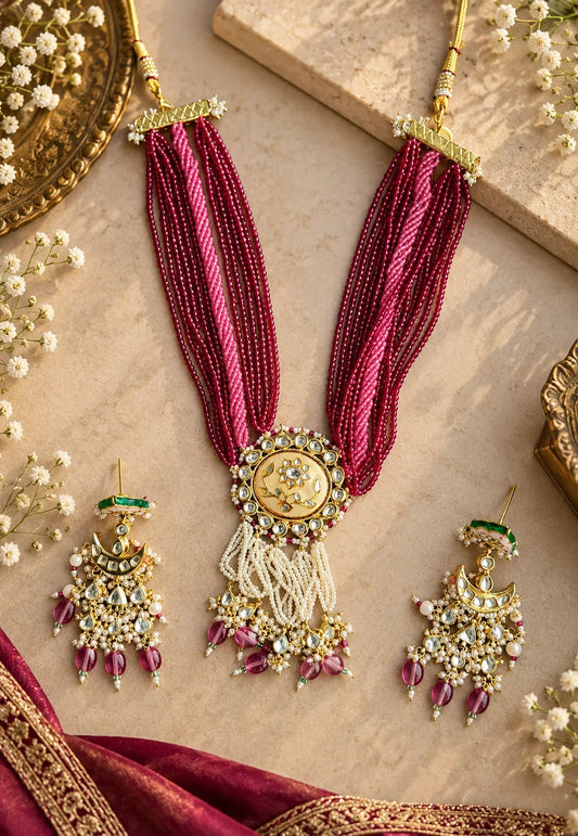 Ruby Pearl Kundan Necklace Set