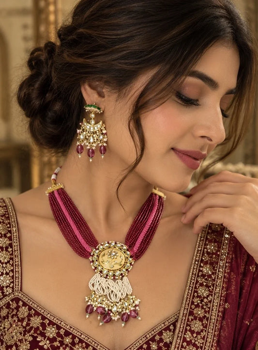 Ruby Pearl Kundan Necklace Set – worn