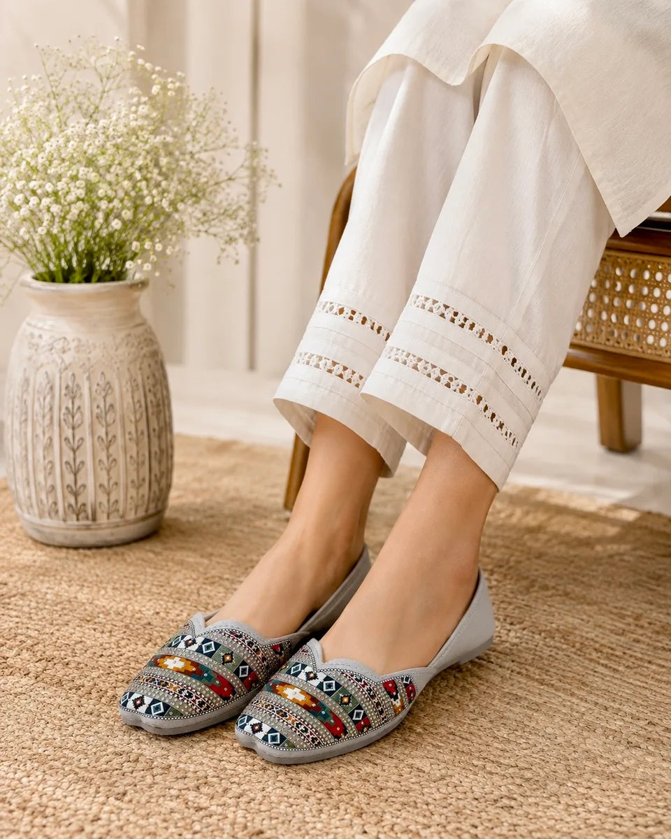 Silver Multicolor Patterned Jutti