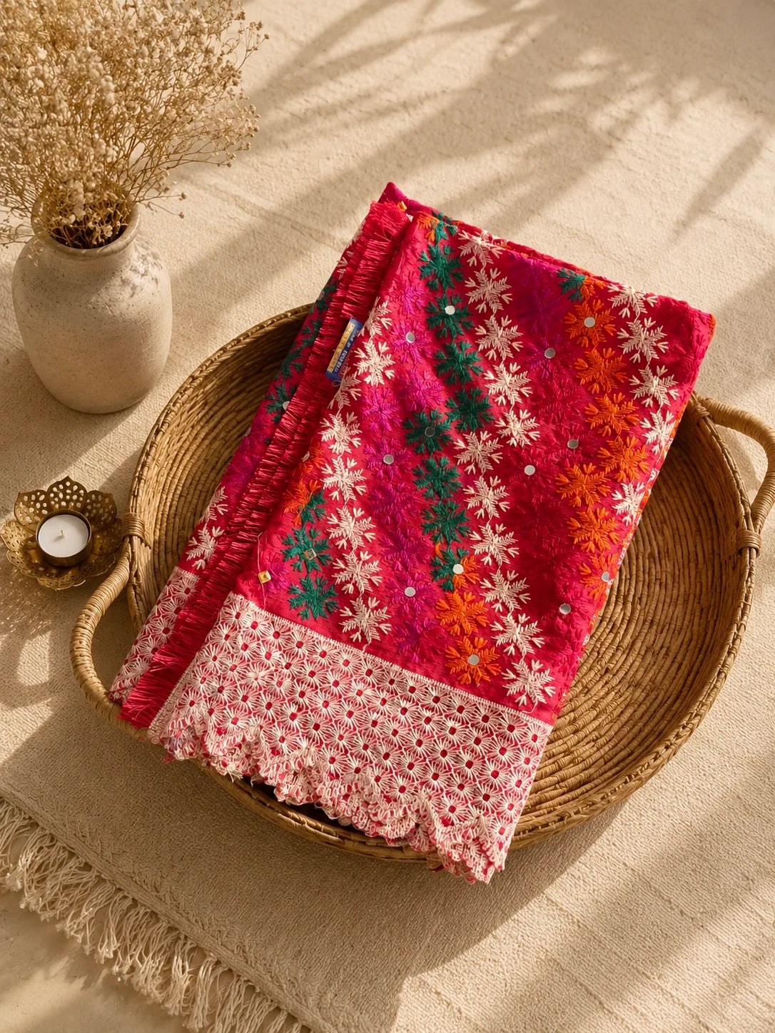 Buy Statement Phulkari Dupatta & Pure Red Chunni | The Chits