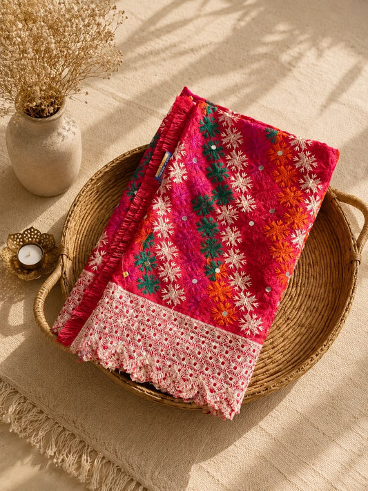 Buy Statement Phulkari Dupatta & Pure Red Chunni | The Chits
