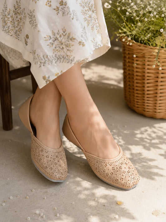 The Chits Beige Floral Comfort Mule for Women