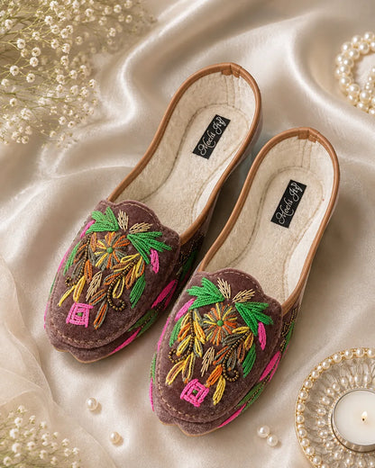 The Chits Rosewood Floral Hand-Embroidered Women's Jutti