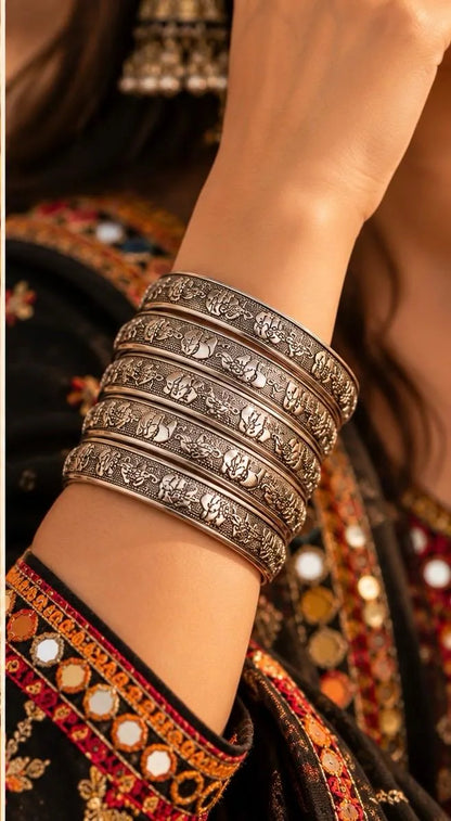 Traditional Oxidized Silver Bangle Set